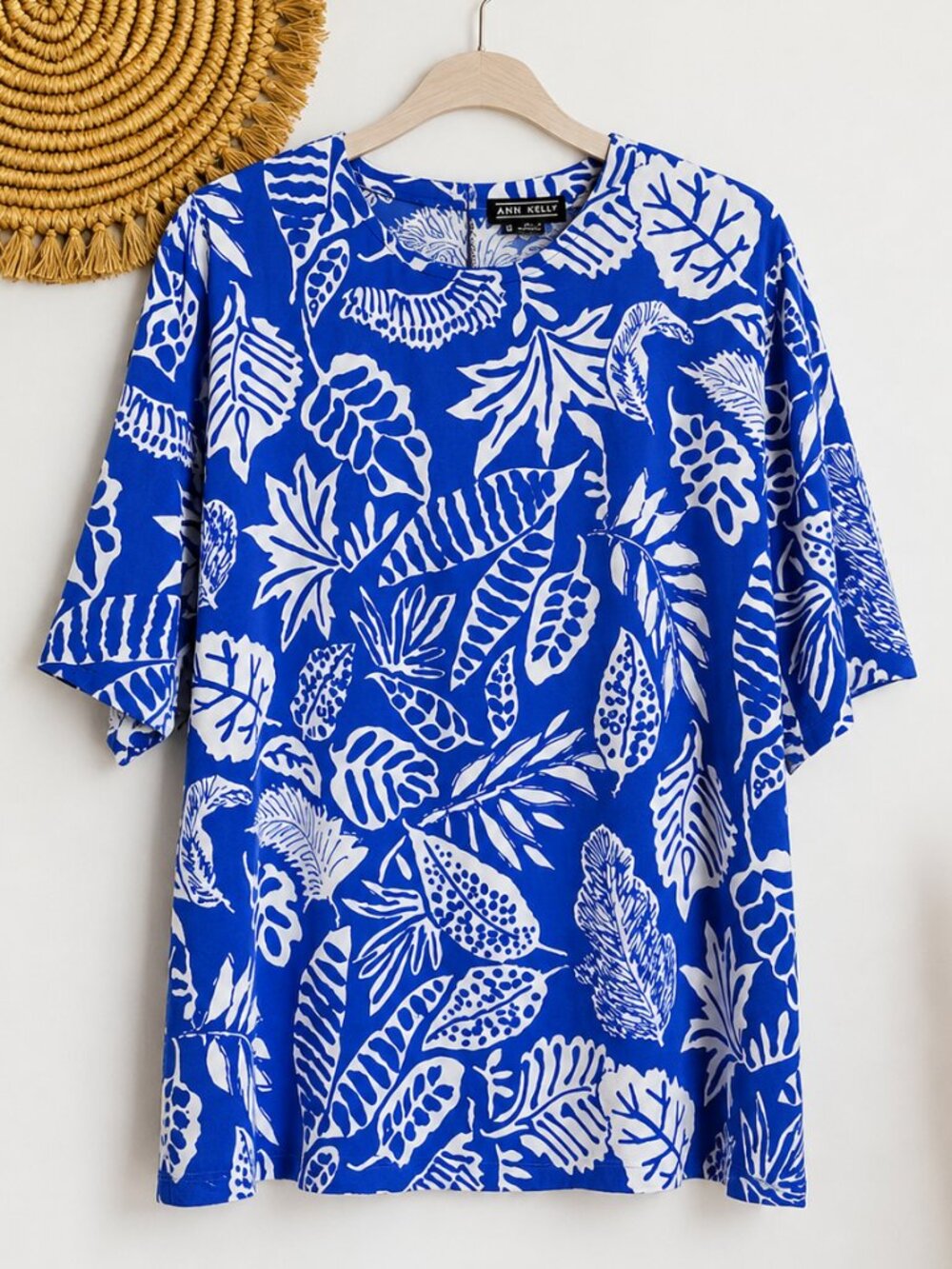 Ann May Vintage 100% Silk Blue Tropical Floral Short Sleeve Blouse SZ XL Resort